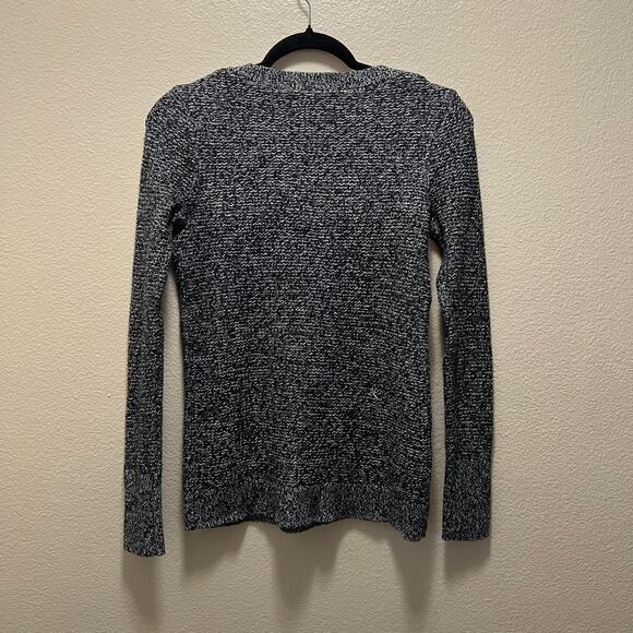 LOFT Sweater Black White Knitted Top Crewneck 100% Cotton Pullover Sz S - Picture 3 of 6